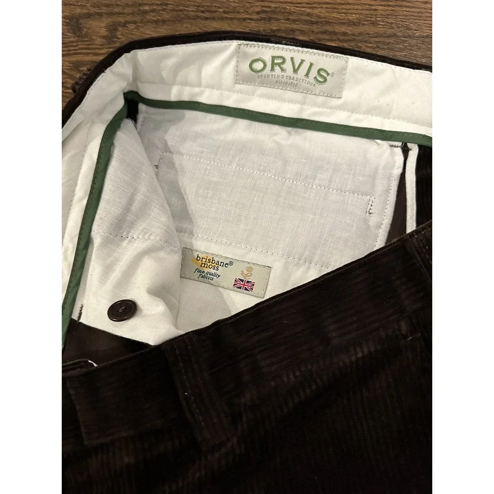 Orvis Corduroy Pants Mens 34x28 Brown Brisbane Moss‎ Wide Wale Trousers